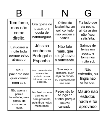 Orações Coordenadas - 9º ano (2023) Bingo Card