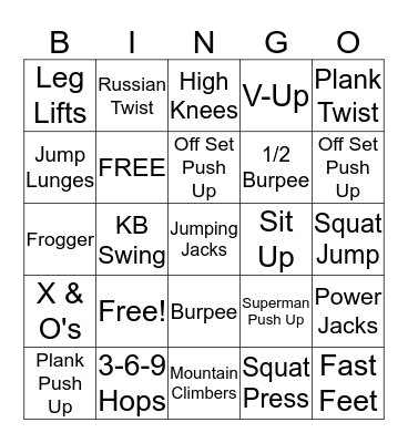 HIIT FITNESS Bingo Card