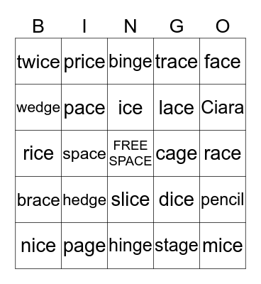 1st Grade- Soft C/G Bingo Card