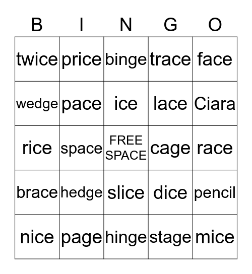 1st Grade- Soft C/G Bingo Card