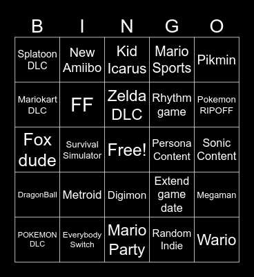 Nintendo Direct Bingo Card