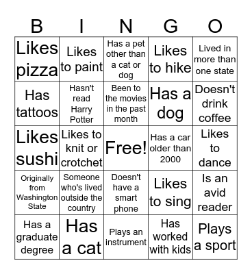 Pathways Bingo Card