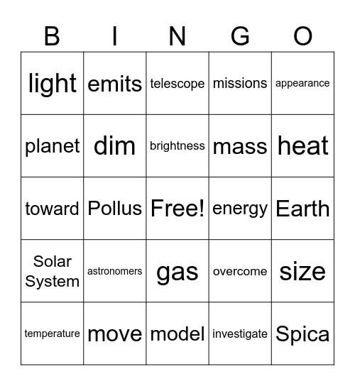 Gr. 3, Unit: Earth in Space and Time Bingo Card