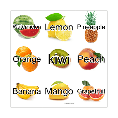 Fruits bingo Card