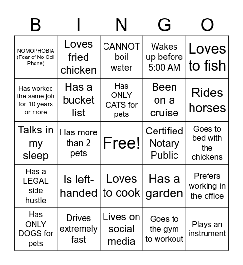 BINGO Confessions Bingo Card