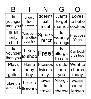 Find the Person Bingo Card