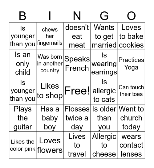 Find the Person Bingo Card