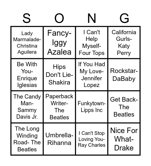 June 23th Songs Bingo Card