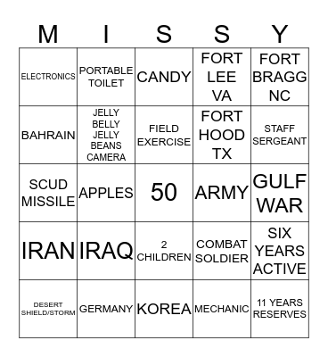 MISSY Bingo Card