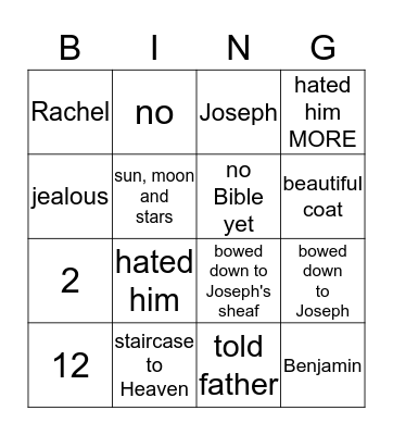 Joseph's Dreams & Coat Bingo Card