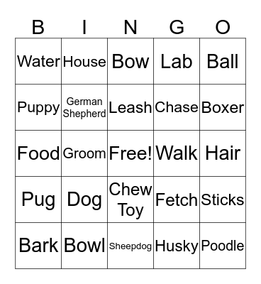 My Dog Bingo Card