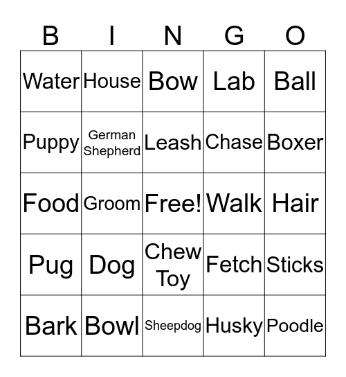 My Dog Bingo Card
