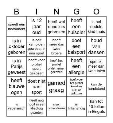 kennismakings Bingo Card