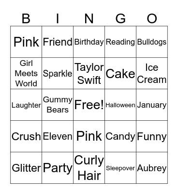 Aubrey BINGO Card