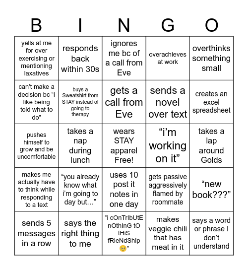 SOLOMON Bingo Card