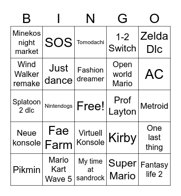 Nintendo Direct Bingo Card