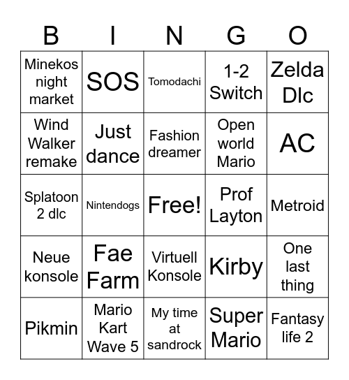 Nintendo Direct Bingo Card