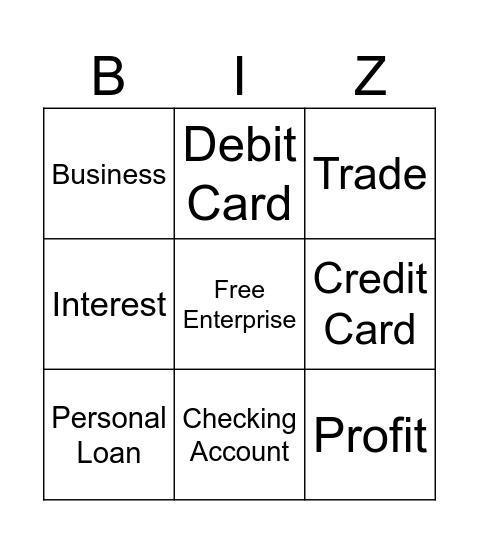 BizTown Bingo Card