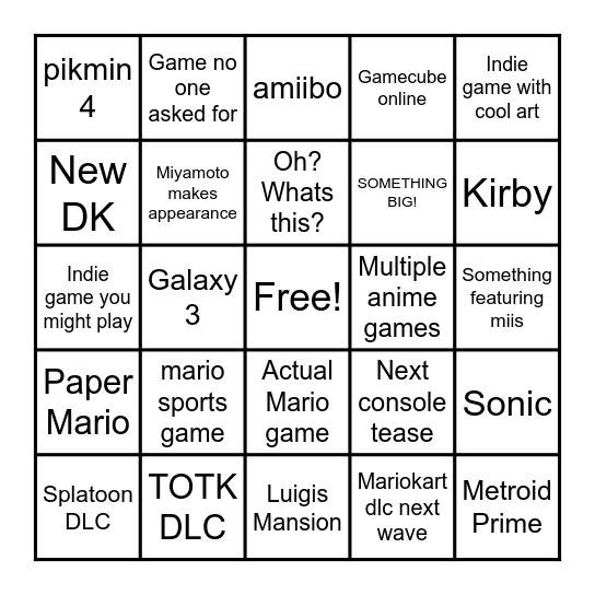 NINTENDO DIRECT!! Bingo Card