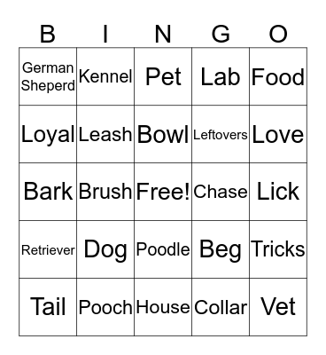 My Dog Bingo Card