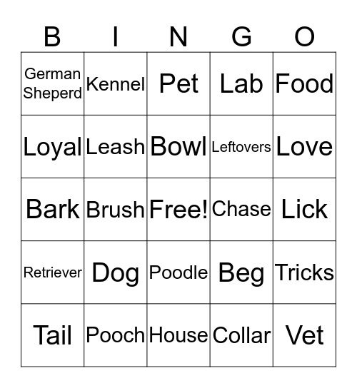 My Dog Bingo Card