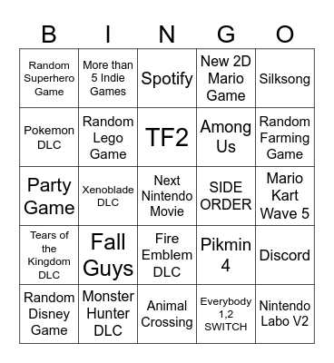 Nintendo Direct 6/21/23 or 21/6/23 Bingo Card