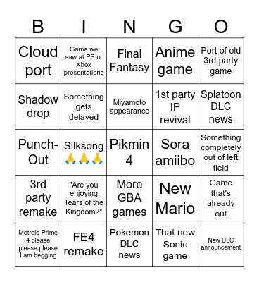 NIIIIIINTENDO WOOHOO Bingo Card