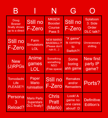 June 2023 Nintendo Direct Bingo Card