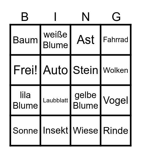 Natur Bingo Card