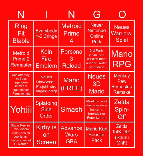 Ningo Directamente Bingo Card