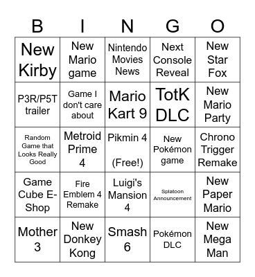 Nintendo Direct June 2023 Bingo Card
