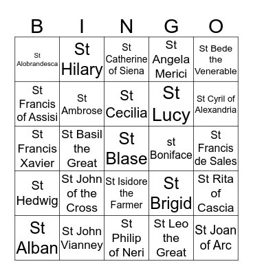 Saints Bingo Card