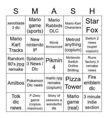 Wheres smash Bingo Card