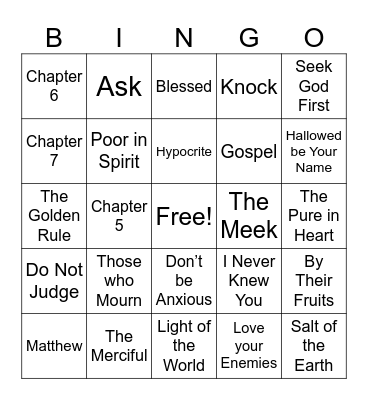 Sermon on the Mount Bingo Card
