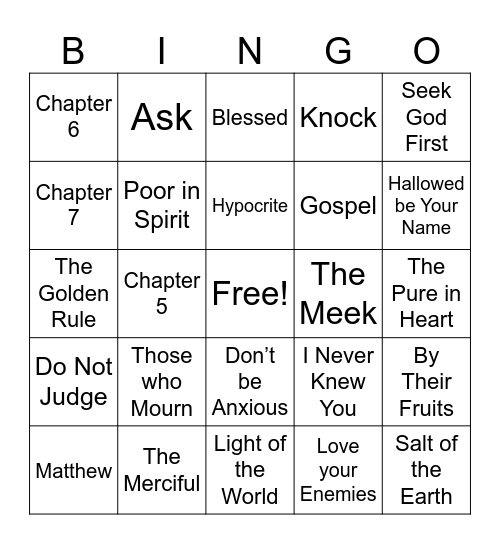 Sermon on the Mount Bingo Card