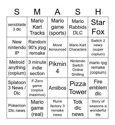 Wheres smash Bingo Card