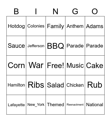 Independence Day Bingo Card
