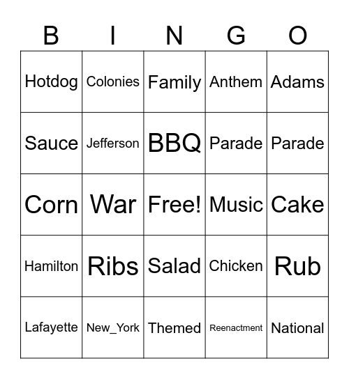 Independence Day Bingo Card