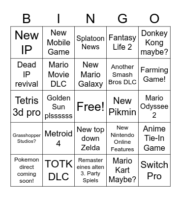 Nintendo Direct Bingo Card