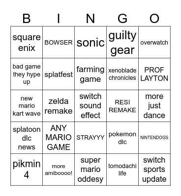 nintendo direct bingo Card