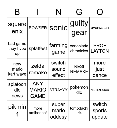 nintendo direct bingo Card