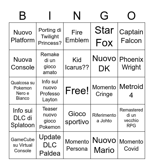 Nintendo Direct Giugno 2023 Bingo Card