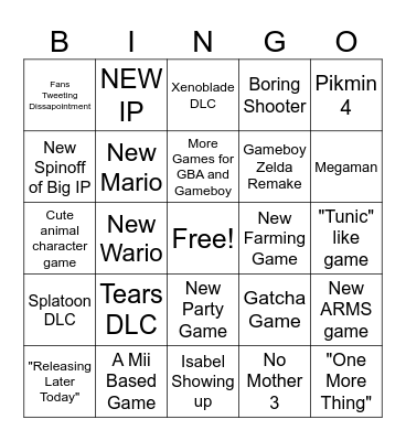 Nintendo Direct Bingo Card