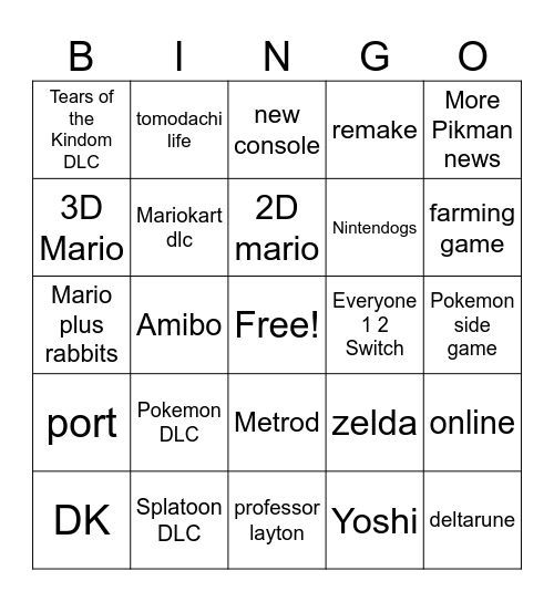 Nintendo Direct Bingo Card