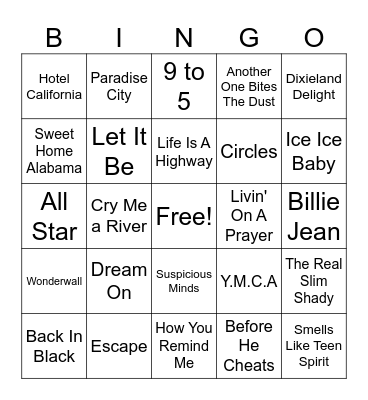 Cedar Music Bingo Card