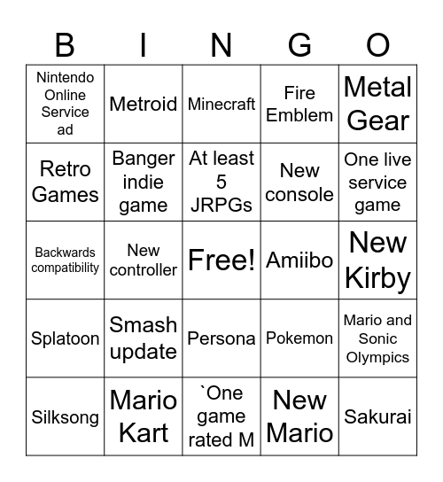 🥳Rando😴 #FreePalestine🇵🇸 on X: Since this September may have a new Nintendo  direct, I've prepared a bingo card already just in case.   / X