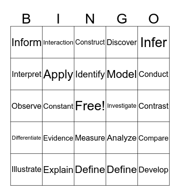 Vocabulary I & II Bingo Card