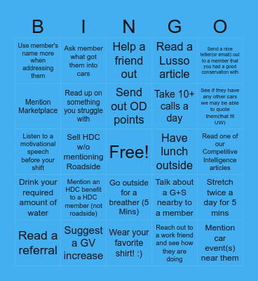 Private Client Service Bingo Card