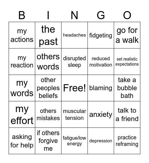 Stress Bingo Card