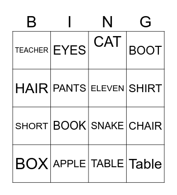 WORDS BINGO Card